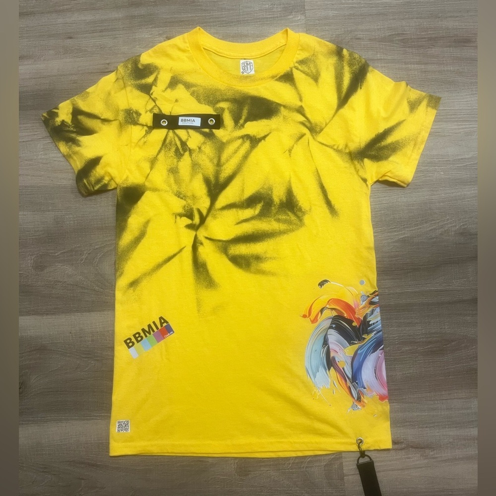 BBMIA Couture Custom Tee Tie Dye Yellow and Black Graphic Kids Tee - Picture 4 of 8